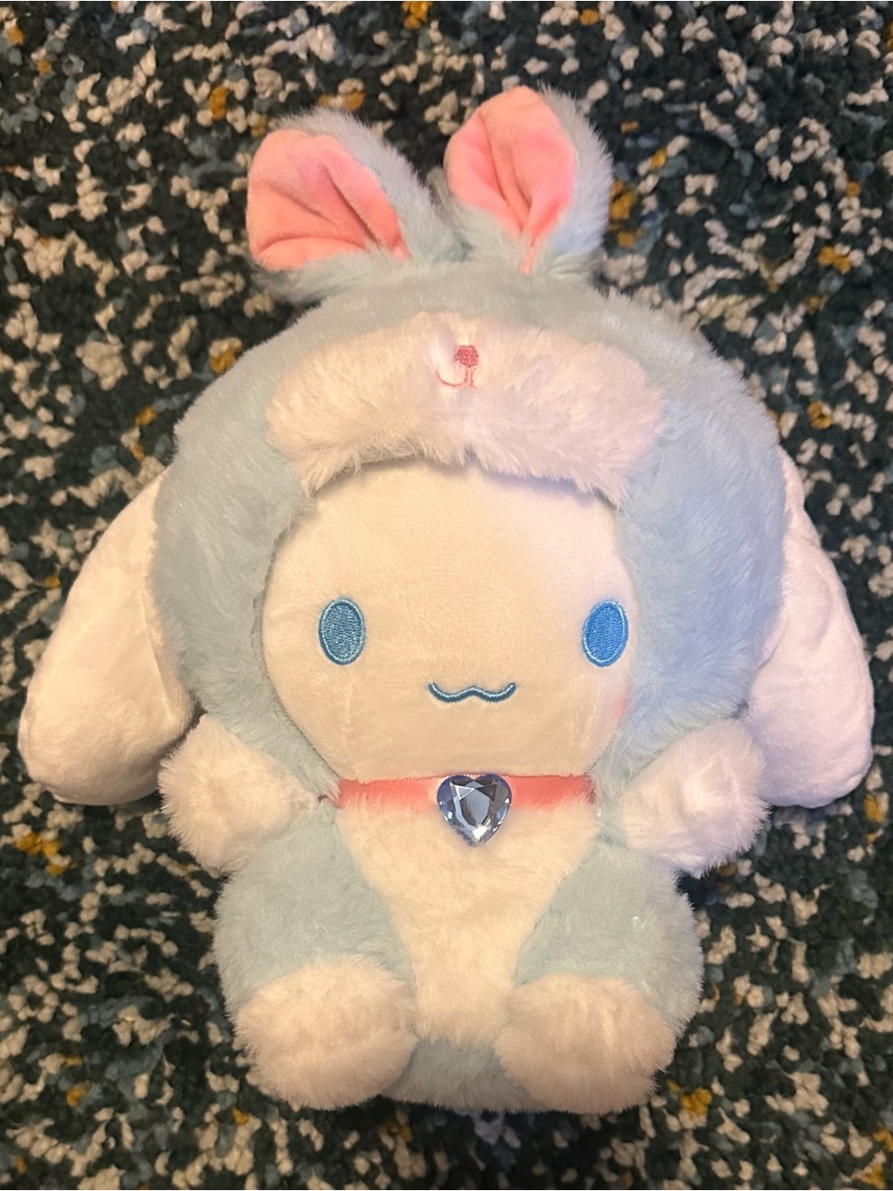 Blue & White Plush Bunny with Heart Gem
